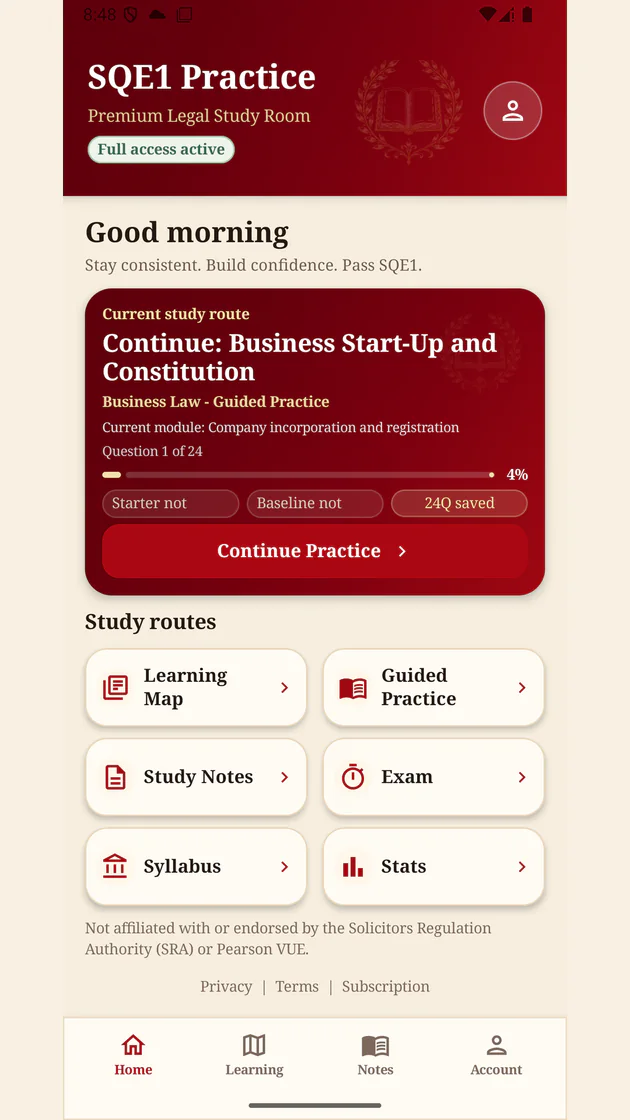 SQE1 Practice Android home screen from the public Google Play listing